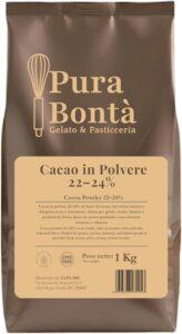 Cacao in Polvere Amaro 1kg | 100% Cacao Naturale | 22-24% di Burro di Cacao | Gusto Intenso per Pasticceria e Gelato Artigianale