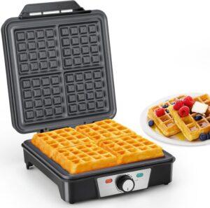 Waffle Maker, Macchina Waffle per 4 Waffel, 1200W Calore Rapido e Stabile