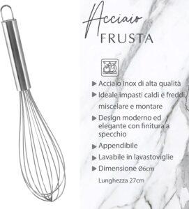 Fackelmann Frusta da Cucina, Materiale in Acciaio Inossidabile, Pratica e salvaspazio con Occhiello per appenderla, Lavabile in lavastoviglie, Dimensioni 26 cm
