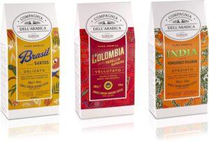 Caffรจ Corsini Compagnia Dell'Arabica, Tris di caffรจ macinato, Brasile Colombia India, Arabica, Monorigine Specialty Coffee