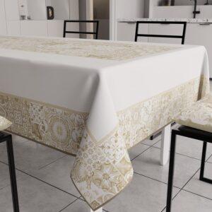 PETTI Artigiani Italiani - Tovaglia Antimacchia Rettangolare Copritavolo Cucina Disegno Geometrico Vietri Tortora X18 Posti (140x360 cm) 100% Made in Italy