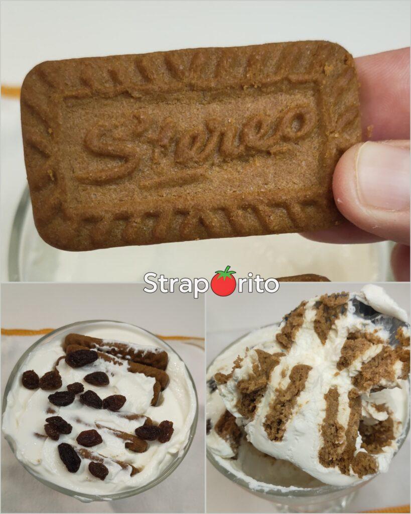 strato di biscotti secchi in coppetta per dolce allo yogurt greco