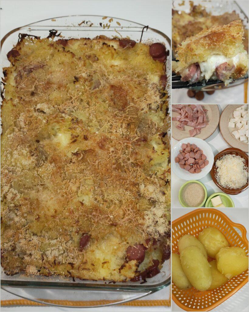 gateau di patate dorato appena sfornato nella pirofila