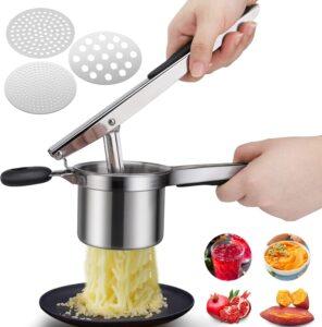 Passapatate in Acciaio Inox, Purè di Verdure Schiacciapatate con 3 Setacci Spaetzle Intercambiabili
