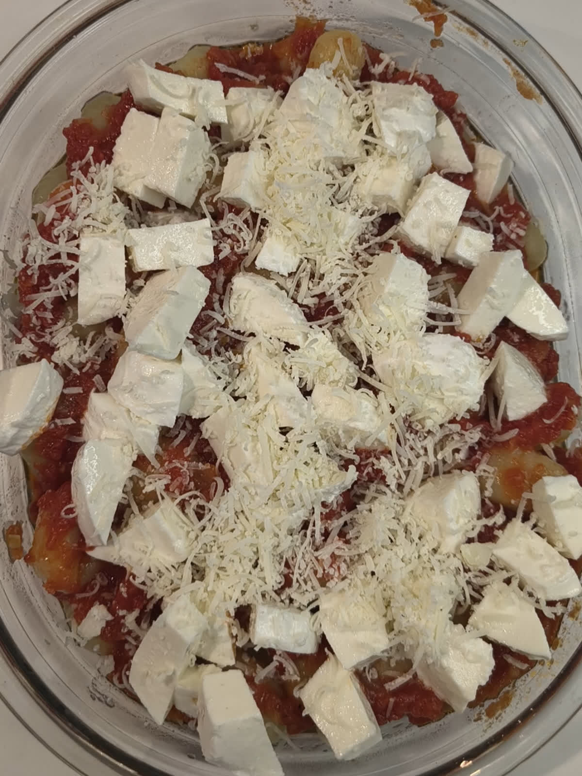 mozzarella and Grana Padano on gnocchi