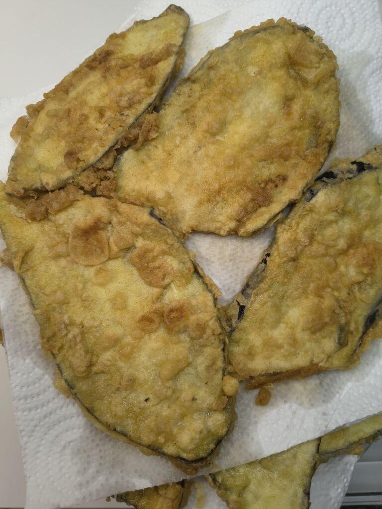 slices of golden-fried aubergine ready for aubergine parmigiana