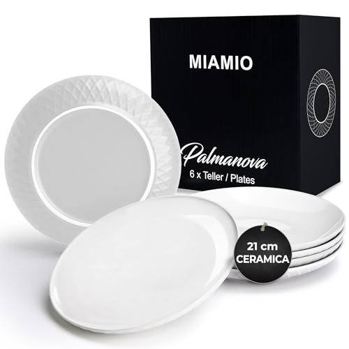 MIAMIO - set da 6 piatti ceramica 21 cm Palmanova (Bianco) per cucina