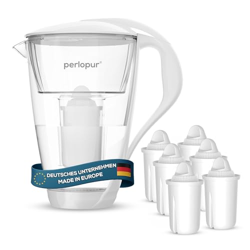 PearlCo, Caraffa filtrante in vetro, incluso un set di6 cartucce filtranti sufficienti per 6 mesi...