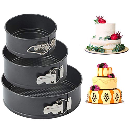 Shalwinn Set di 3 teglie Rotonde Antiaderenti e a Prova di Perdite, Teglia da Forno Rotonda,con...
