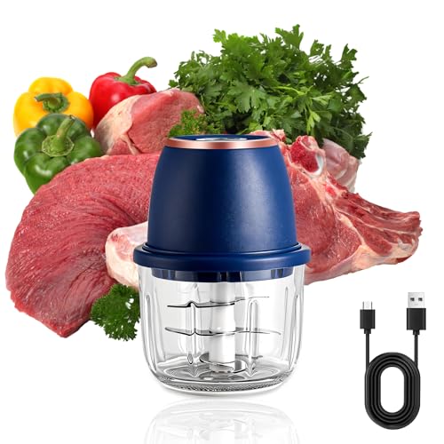 Tritatutto cipolla, tritatutto cucina, 350 ml, 6 lame in acciaio inox, con cavo di ricarica di tipo...