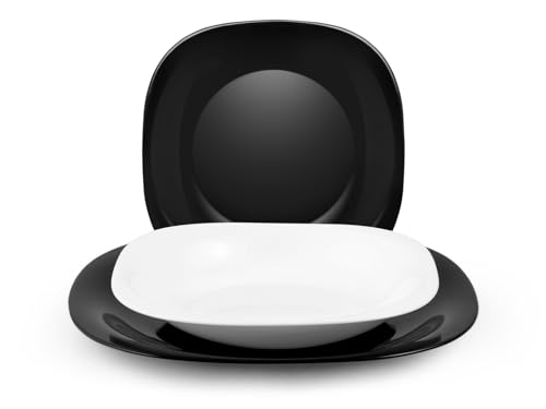 H&H Black&White Servizio Tavola 18 Pezzi, Vetro Opale, Bianco/Nero