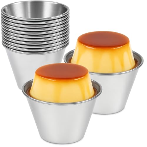 Menax - 12 Stampini Flan 8 cm - Stampi Individuali per Budino - Stampo Panna Cotta In Acciaio...