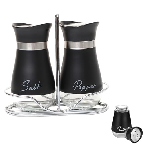 Set sale e pepe con supporto, fondo in vetro con coperchio in acciaio inox, per gadget da cucina,...