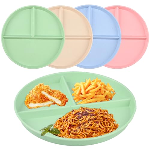 4Pz Piatto Diviso in Tre per Dieta, 22,5cm Set Piatti Piani Divisi Piatto