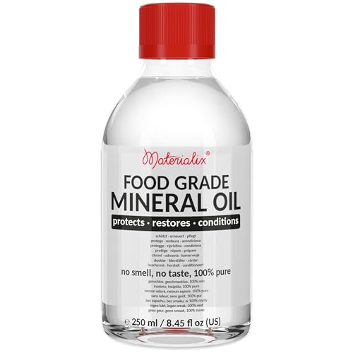 Materialix Olio minerale per uso alimentare (250ml) - adatto per legno, bambù, pietra, ardesia,...