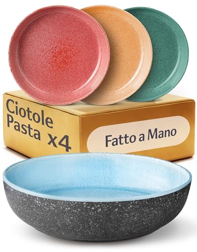 Cosumy Set di 4 Piatti da Pasta in Ceramica Ø22 cm – Artigianali con Smalto Reattivo – Gioco di...