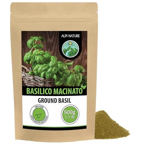 Alpi Nature Basilico Essiccato 500g, Foglie di Basilico Essiccate e Macinate, Condimento Italiano
