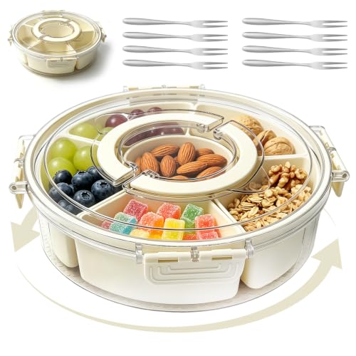 TZEKING Snack con Scomparti,Vassoio per Snack con Coperchio e Manico,Scatola con 6 Scomparti,Piatto...