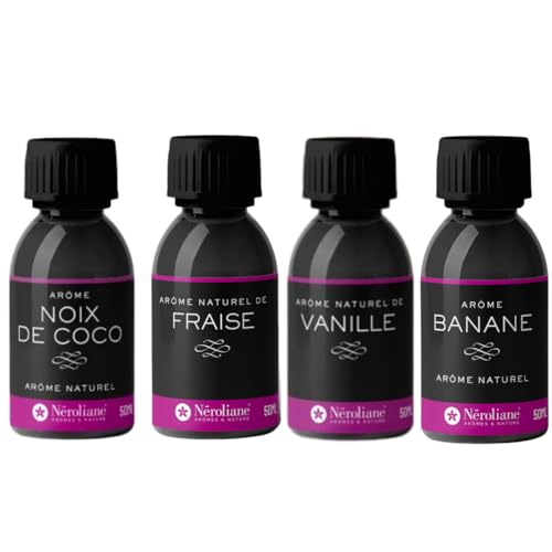 Set di 4 aromi naturali: fragola, vaniglia, banana, noce di cocco